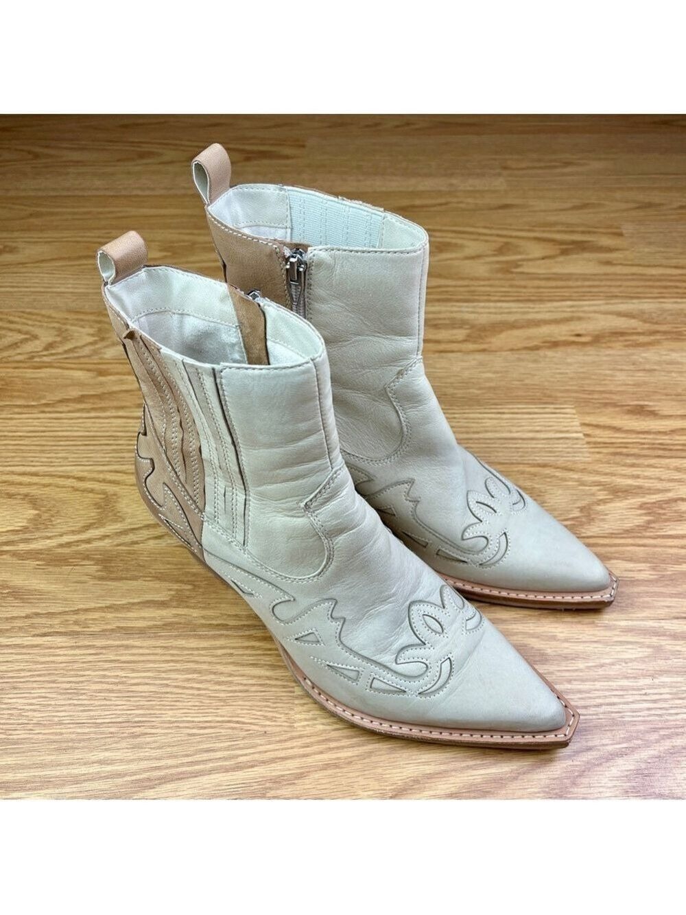 Like New Dolce Vita Ramson Cream Tan Leather Western Cowgirl Short Boots 8.5 - Picture 2 of 10